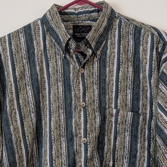 Vintage 90s Greg Norman Funky Stripe Button Down Shirt, Size Large - Picture 10 of 10